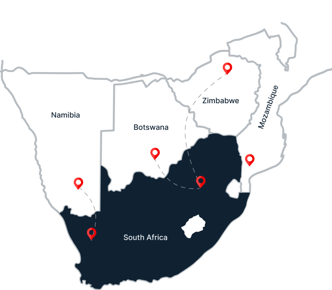 Lieben Logistics coverage map across Southern Africa